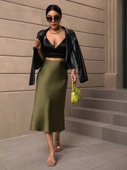 Damen Satin Rock mit schwingendem Saum und elegantem Schnitt EB