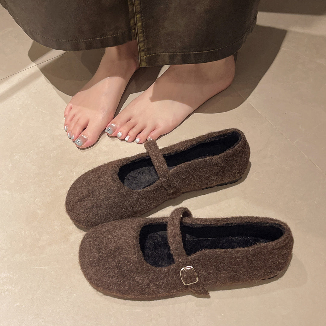 Damen Filzschuhe mit elegantem Riemchen und bequemer Sohle EB
