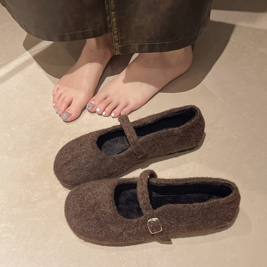 Damen Filzschuhe mit elegantem Riemchen und bequemer Sohle EB