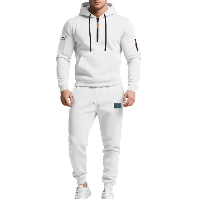 Herren nan Half-Zip Kapuzenpullover und tapered Jogginghose Set mit Kängurutasche, Reißverschlussdetails und elastischem Tunnelzugbund EB