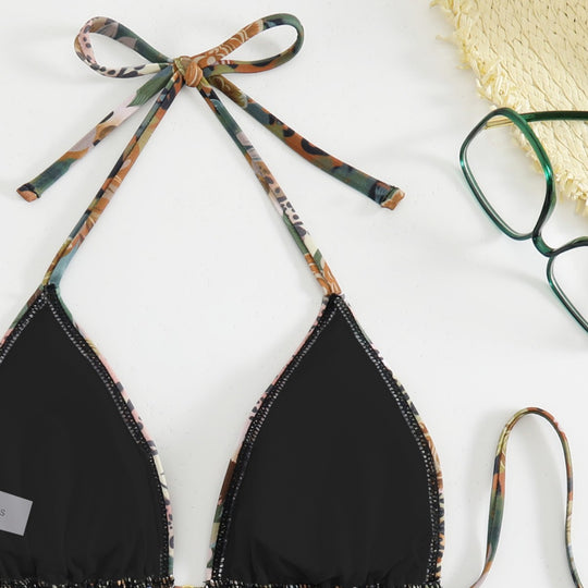 Damen Triangel-Bikini mit floralem und animalischem Design EB