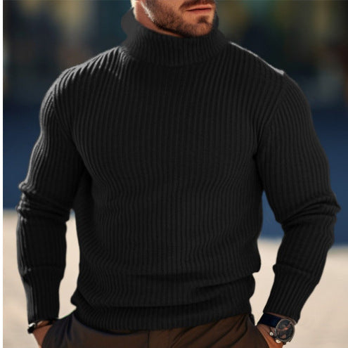 Herren nan gerippter Rollkragenpullover schmal geschnitten aus Feinstrick mit Stretch und thermoregulierender Wollmischung EB