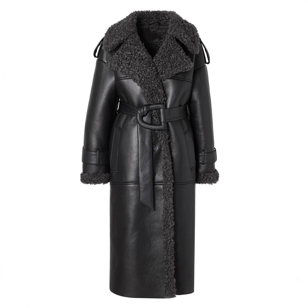 Damen Oversized Kunstledermantel mit strukturiertem Innenfutter EB