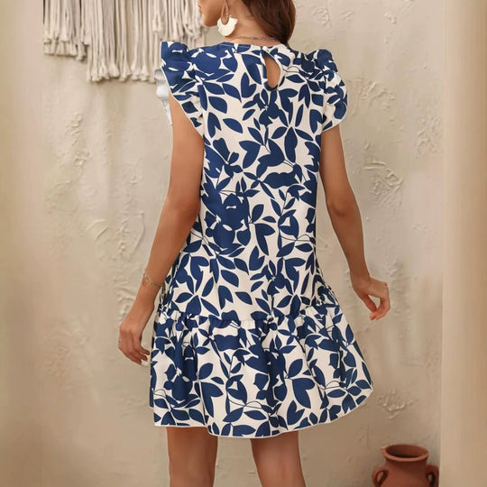 Damen Freizeitkleid mit verspieltem Volant und floralem Design EB