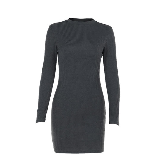 Damen figurbetontes Strickkleid mit langen Ärmeln und elegantem Stehkragen EB