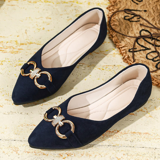 Damen Elegante Ballerinas mit dekorativem Metallring EB