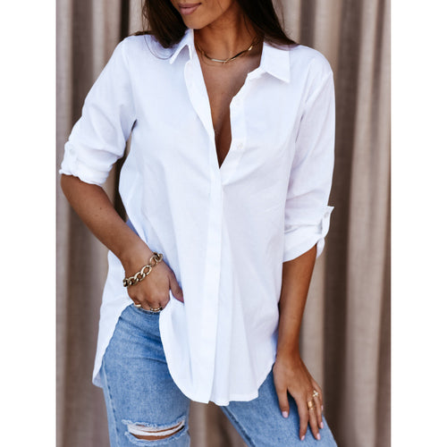Damen lässiges Oversized-Hemd mit Umtragbarem Kragen EB