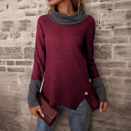 Damen Modischer Pullover mit hohem Kragen und gestreiften Ärmeln EB