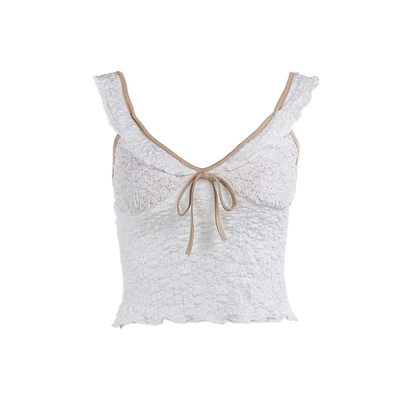 Damen elegantes Spitzentop mit verspielten Rüschendetails und Raffungen EB