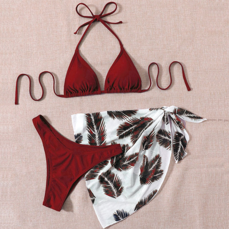 Damen Triangel-Bikini mit bedrucktem Wickelrock EB