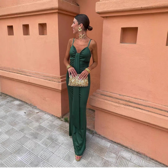 Damen figurbetontes langes Kleid mit elegantem Wickeldesign EB