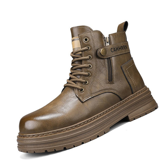 Herren robuste Lederoptik Combat-Boots mit seitlichem Reißverschluss und gepolsterter Plateausohle EB