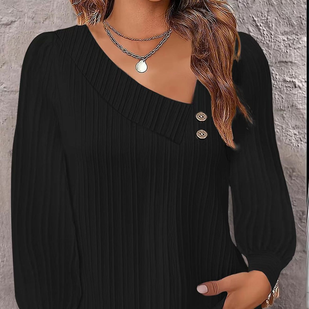 Damen stilvolles und elegantes Oberteil mit asymmetrischem Ausschnitt und Knopfleiste EB