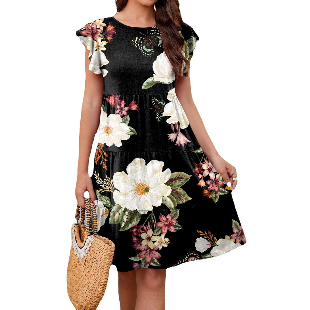 Damen Blumen-Midikleid mit Rüschendetails und femininer Silhouette EB