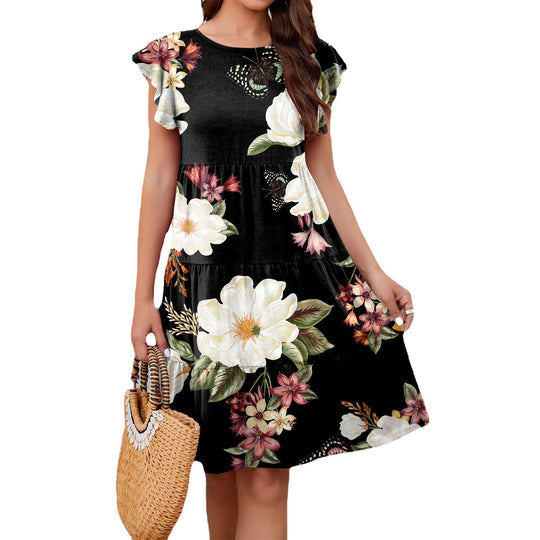 Damen Blumen-Midikleid mit Rüschendetails und femininer Silhouette EB