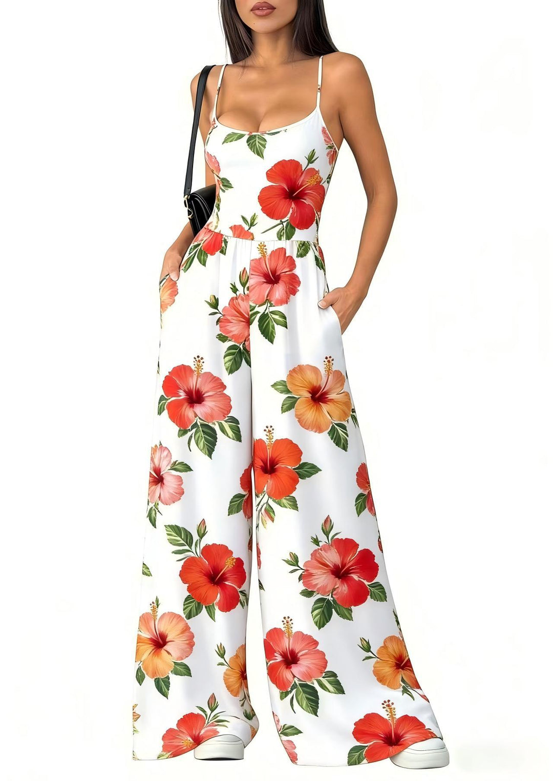 Damen Eleganter Jumpsuit mit geometrischem Print und breiten Beinen EB