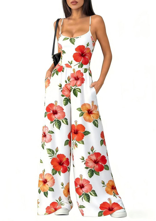 Damen Eleganter Jumpsuit mit geometrischem Print und breiten Beinen EB