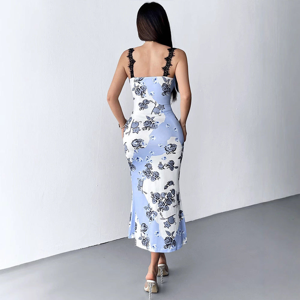 Damen Maxikleid mit floralen Motiven und eleganten Spitzendetails EB