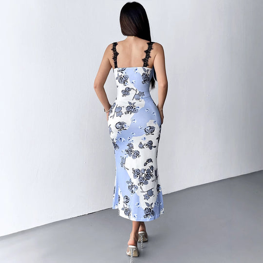 Damen Maxikleid mit floralen Motiven und eleganten Spitzendetails EB