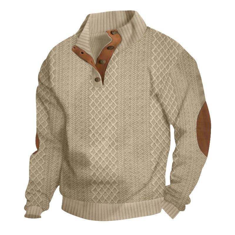 Herren nan grobstrukturierter Halfzip-Strickpullover mit kontrastreicher Knopfleiste und Ellbogenpatches EB