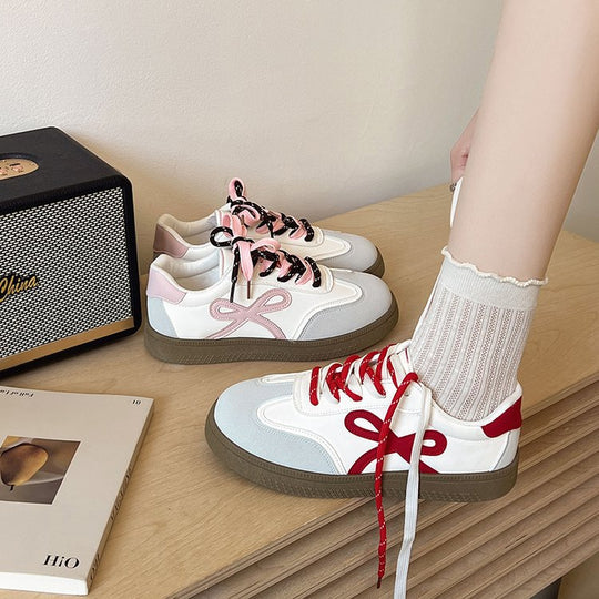 Damen modische Sneakers mit frechem Schleifen-Design und gepolsterter Sohle EB