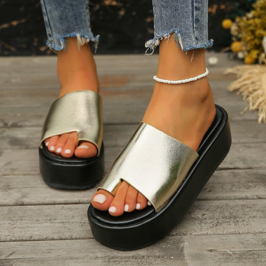 Damen moderne Plattform-Pantoletten mit offenem Zehenbereich und stylischem Design EB