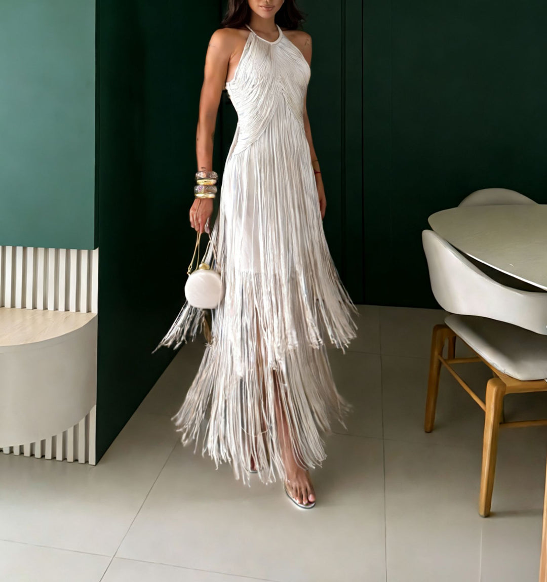 Damen Fransen Maxikleid mit elegantem Schnitt und fließendem Design EB