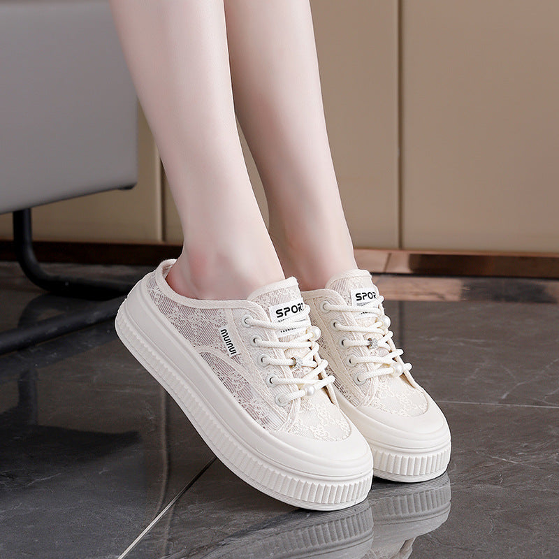 Damen Modische Sneakers mit eleganter Spitzenstruktur und leichter Dämpfung EB