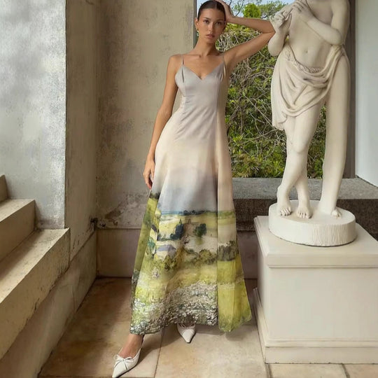 Damen Maxikleid mit kunstvollem Landschaftsdruck EB