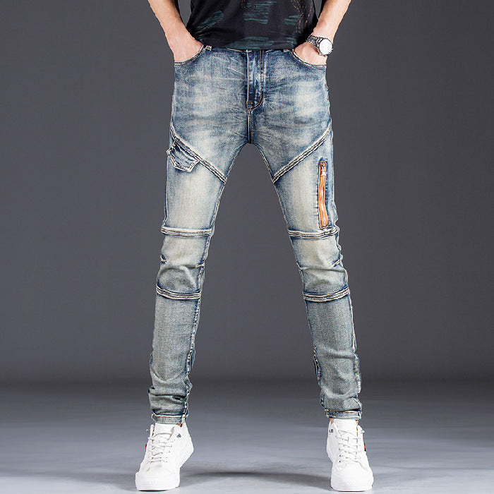 Herren Designer Slim Fit Jeans mit kreativen Reißverschlussdetails EB