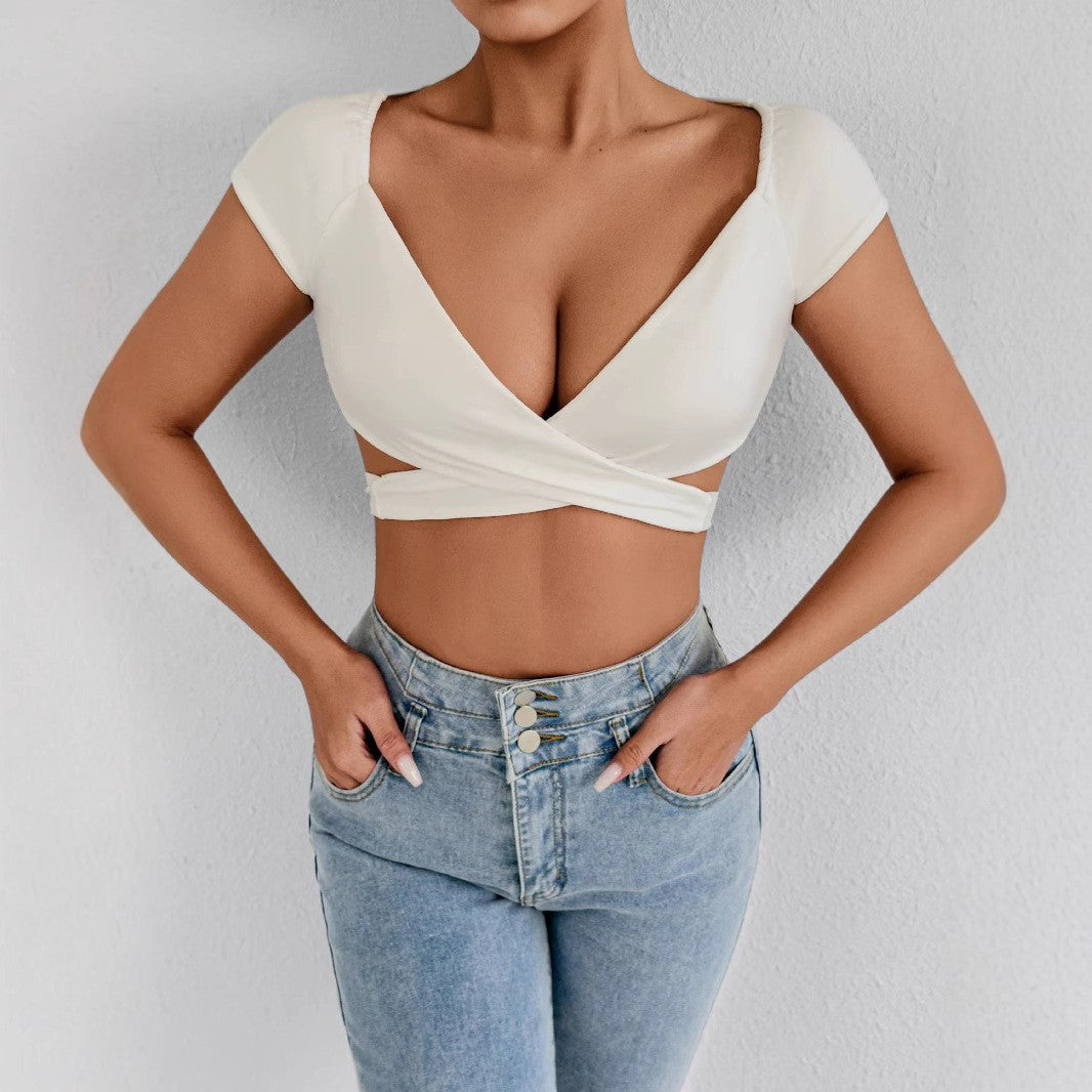 Damen Crop-Top mit elegantem Wickeldesign EB