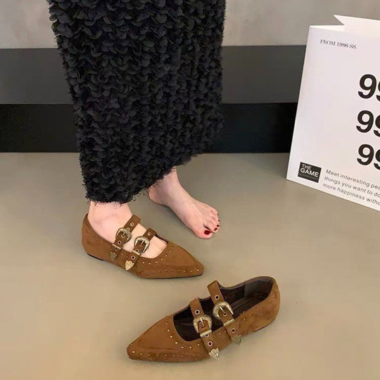 Damen Ballerina-Schuhe mit dekorativen Riemchen und funkelndem Detail EB
