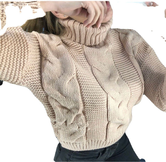 Damen Strickpullover mit Rollkragen und Zopfdesign EB