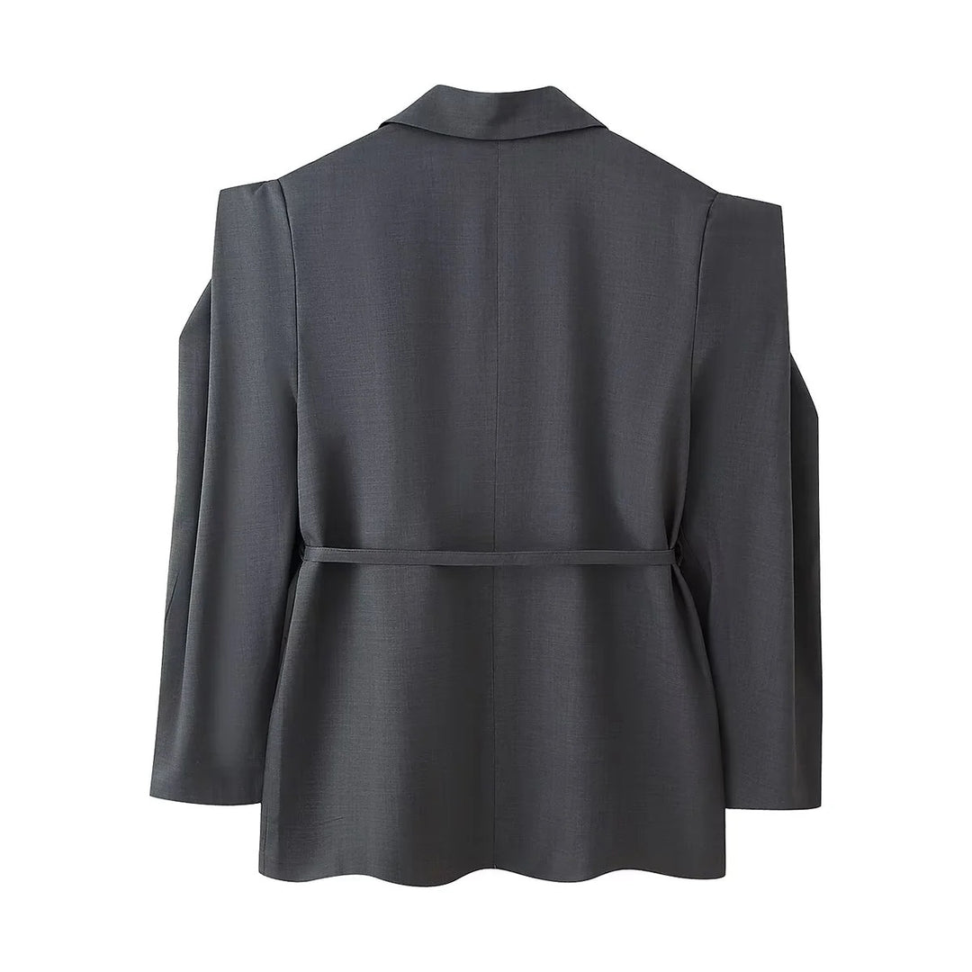 Damen Blazerjacke mit breiten Schultern und taillierbarem Gürtel EB