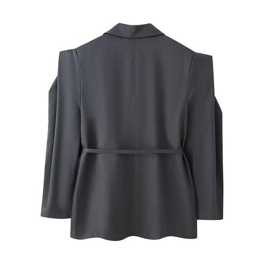 Damen Blazerjacke mit breiten Schultern und taillierbarem Gürtel EB