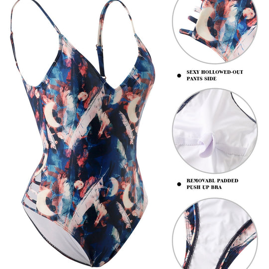 Damen Einteiler-Badeanzug mit floralem Kunstdesign EB