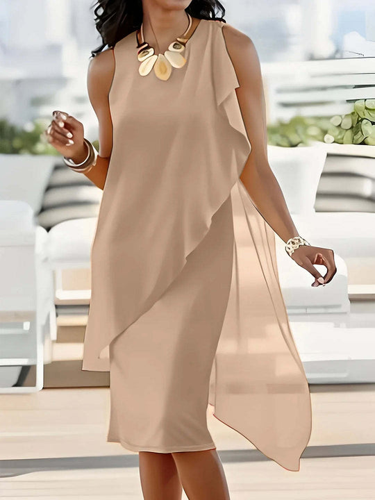 Damen asymmetrisches Chiffonkleid mit fließendem Schnitt EB