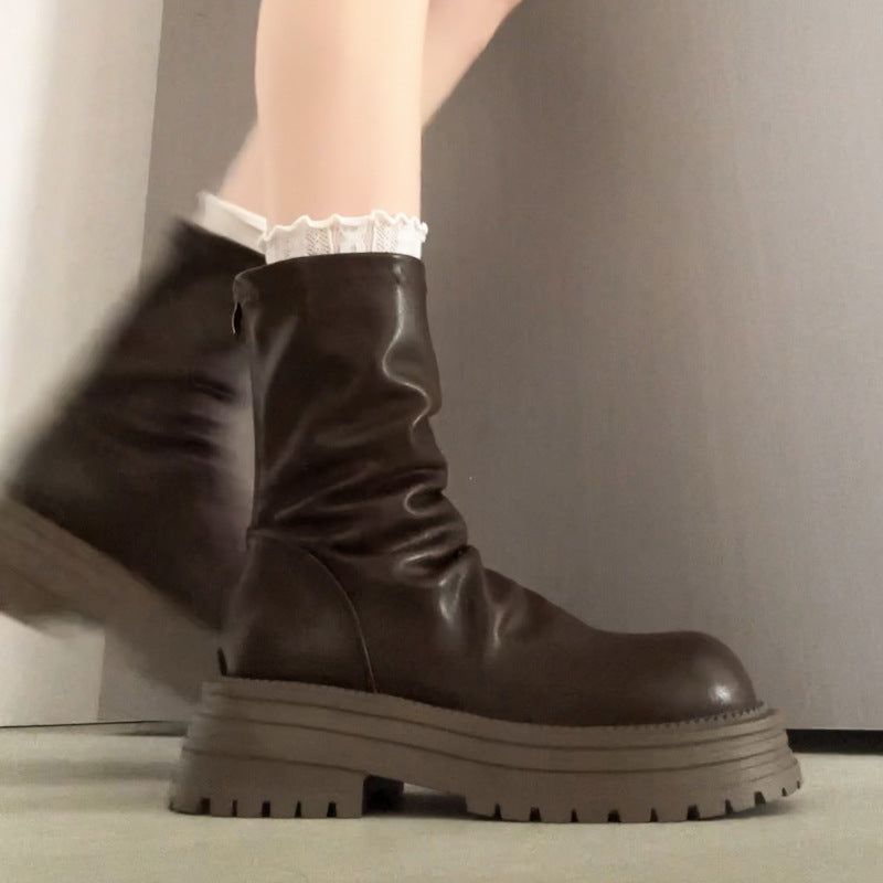 Damen Fashion-Stiefel mit breiter Sohle und elegantem Falten-Design EB