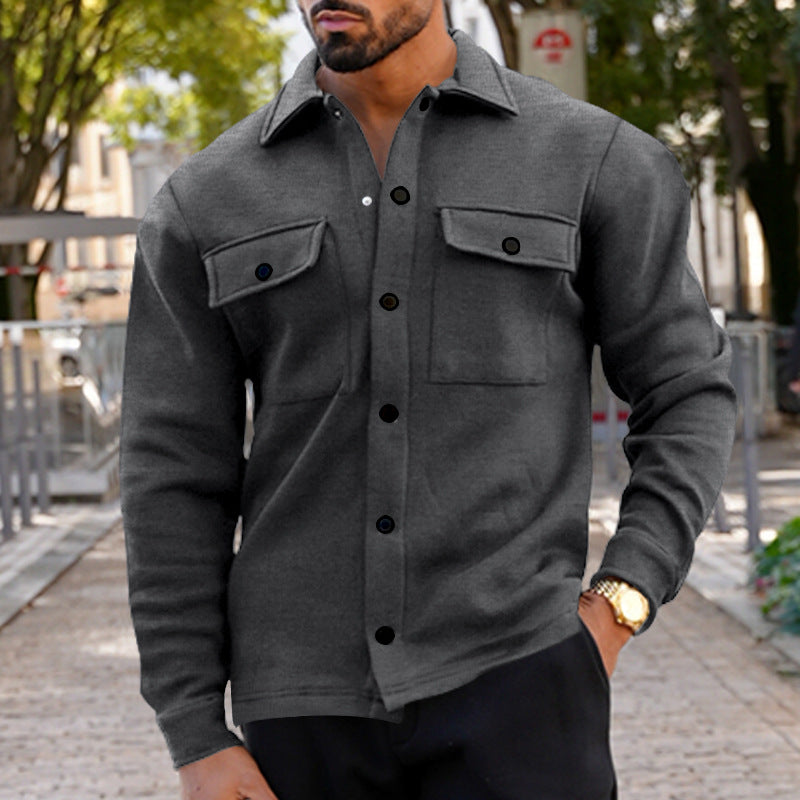 Herren nan utility Shacket mit Druckknopf-Verschluss, aufgesetzten Brusttaschen und gerippten Bündchen EB