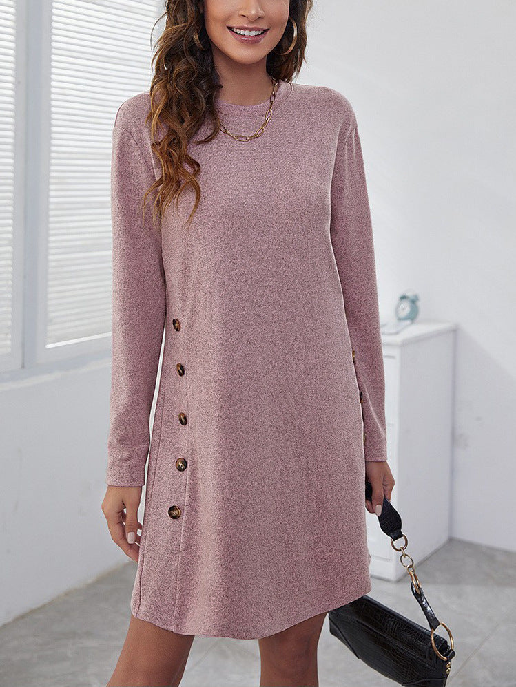 Damen Langärmliges Kleid mit Knopfdetails und lockerer Passform EB