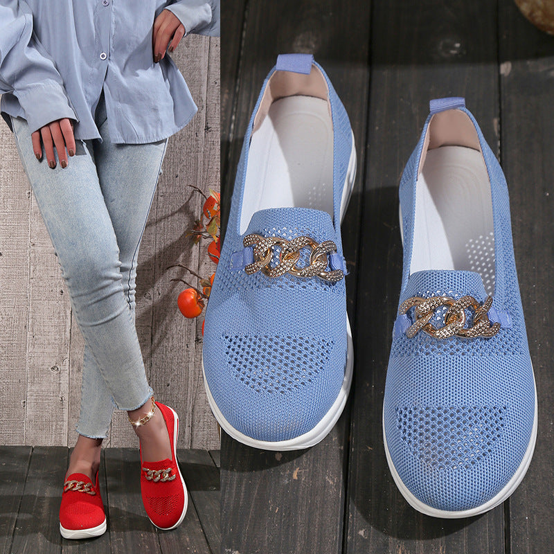 Damen sportliche Slip-On Sneakers mit glamourösem Ketten-Detail EB
