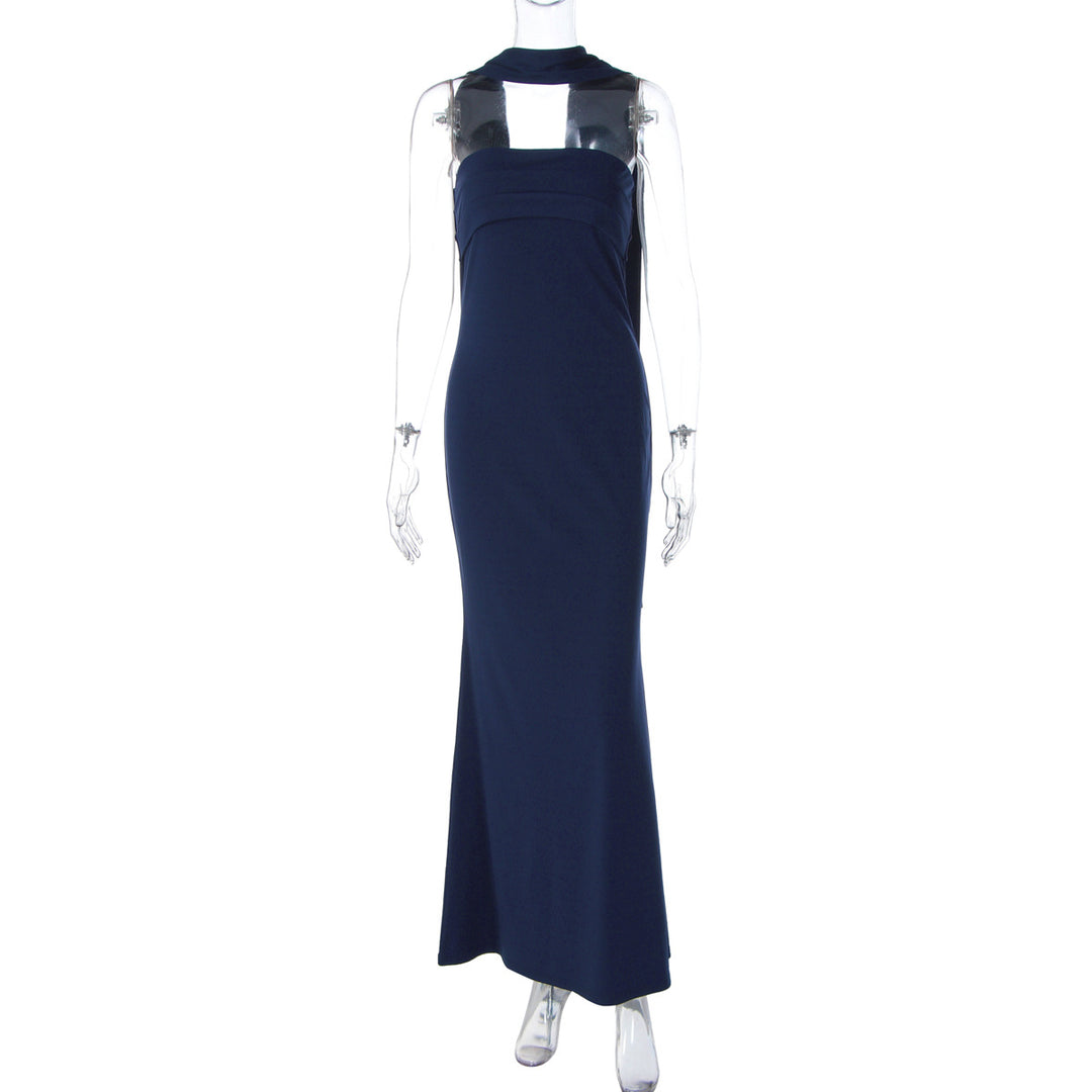 Damen Elegantes Langarm-Maxikleid mit transparenten Details EB