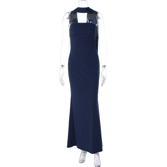 Damen Elegantes Langarm-Maxikleid mit transparenten Details EB