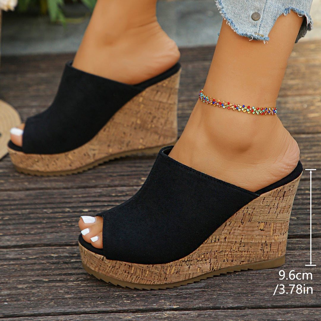 Damen Wedge-Pantoletten aus samtigem Material mit Korksohle EB