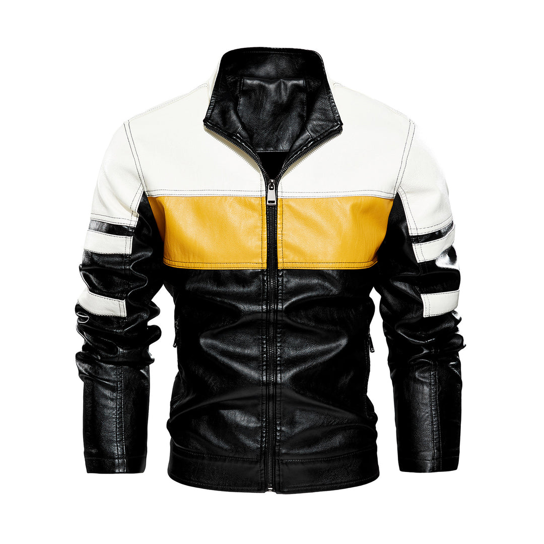 Herren modische Bikerjacke imitat mit kontrastierenden Farbpanelen EB