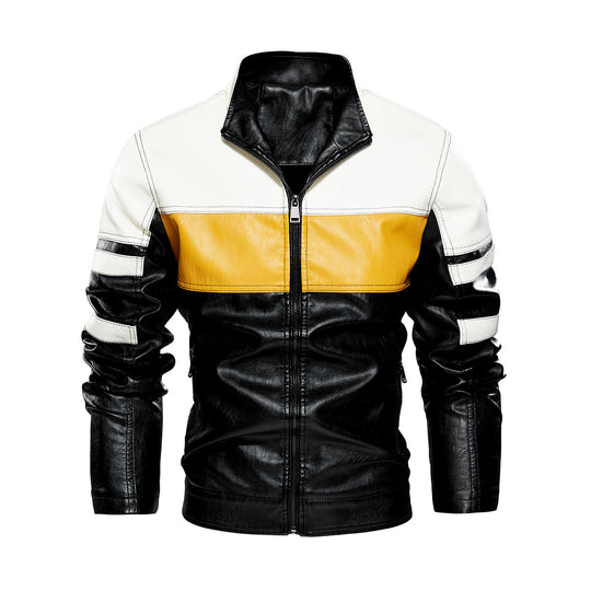 Herren modische Bikerjacke imitat mit kontrastierenden Farbpanelen EB