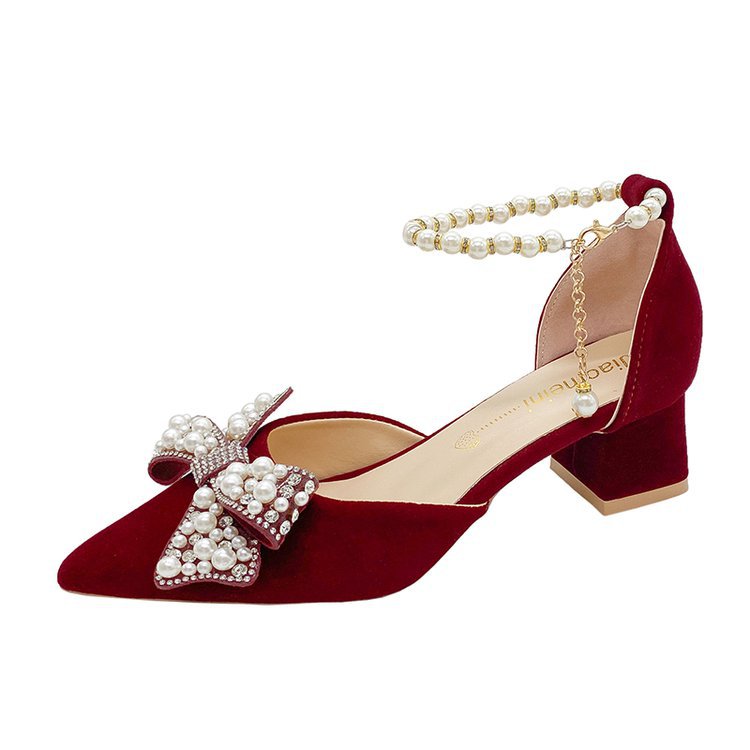 Damen elegante Pumps mit funkelndem Schleifen-Design und Perlenakzenten EB