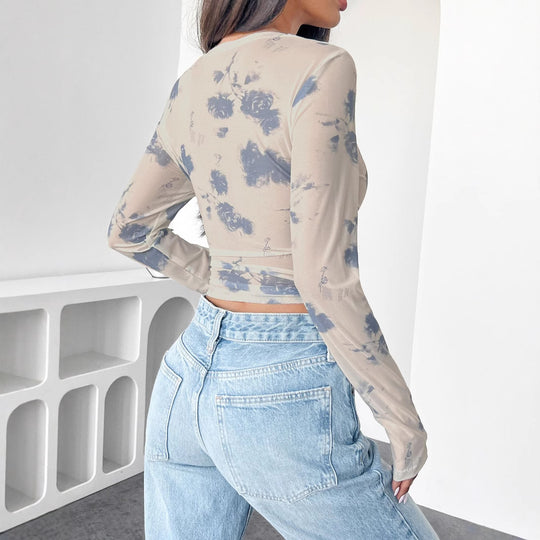 Damen figurbetontes Longsleeve-Oberteil mit einzigartigem Farbmuster EB