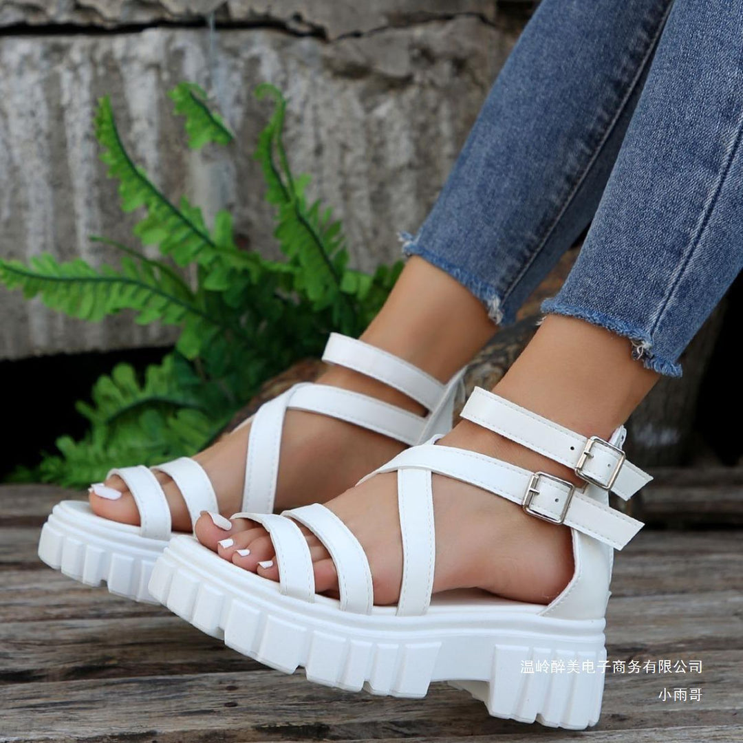 Damen Plateausandalen mit verstellbaren Riemen und robustem Profil EB
