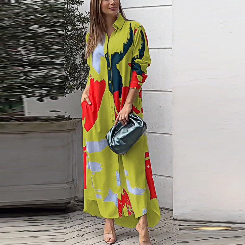 Damen Maxi-Hemdrobe mit buntem Kunstdesign EB